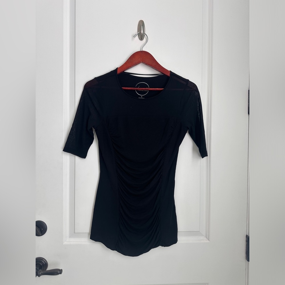 INC Black Women's Ruched Short-Sleeve Top - Size M